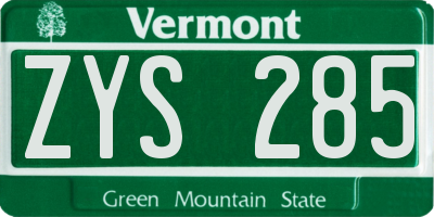 VT license plate ZYS285