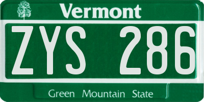 VT license plate ZYS286