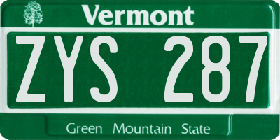 VT license plate ZYS287