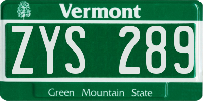 VT license plate ZYS289