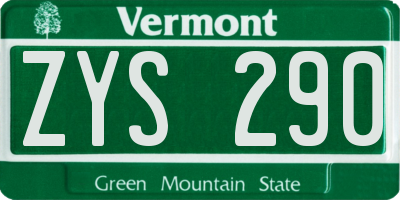 VT license plate ZYS290