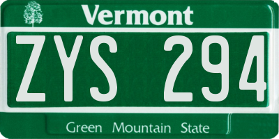 VT license plate ZYS294