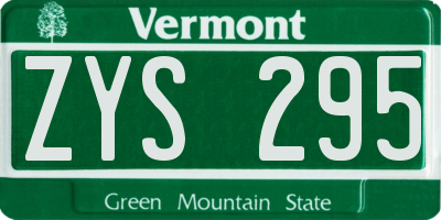 VT license plate ZYS295