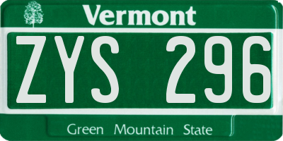 VT license plate ZYS296