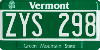 VT license plate ZYS298