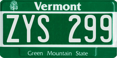 VT license plate ZYS299