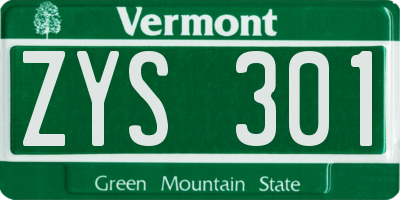 VT license plate ZYS301