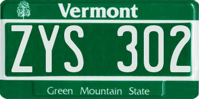 VT license plate ZYS302