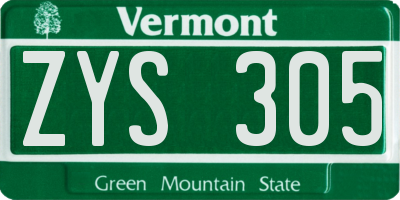 VT license plate ZYS305
