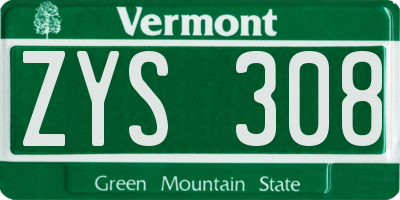 VT license plate ZYS308