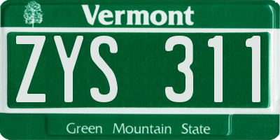 VT license plate ZYS311