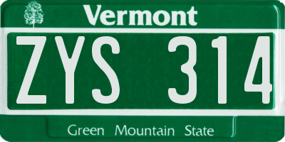 VT license plate ZYS314