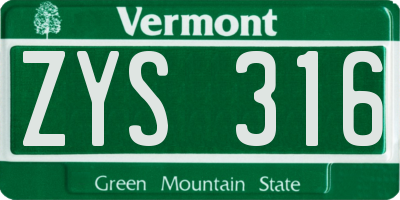 VT license plate ZYS316