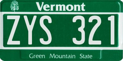 VT license plate ZYS321