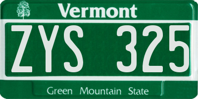 VT license plate ZYS325