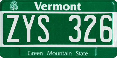 VT license plate ZYS326