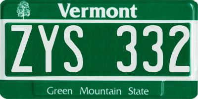 VT license plate ZYS332