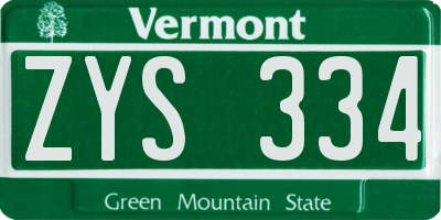 VT license plate ZYS334