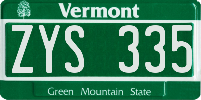 VT license plate ZYS335