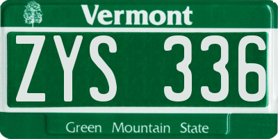 VT license plate ZYS336