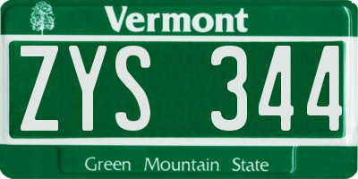 VT license plate ZYS344