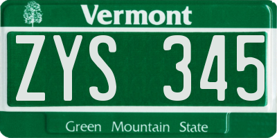 VT license plate ZYS345