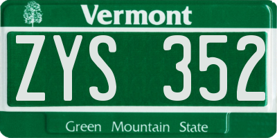 VT license plate ZYS352