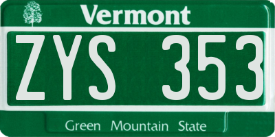 VT license plate ZYS353