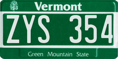 VT license plate ZYS354