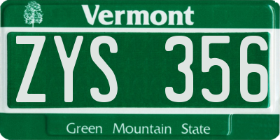 VT license plate ZYS356