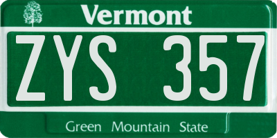 VT license plate ZYS357