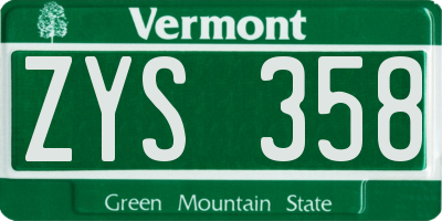 VT license plate ZYS358