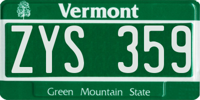 VT license plate ZYS359