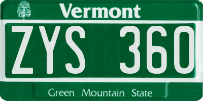 VT license plate ZYS360