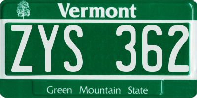 VT license plate ZYS362