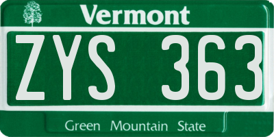 VT license plate ZYS363