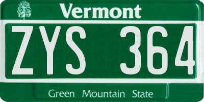 VT license plate ZYS364