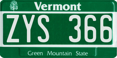 VT license plate ZYS366