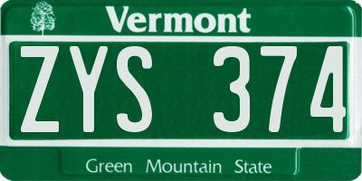 VT license plate ZYS374