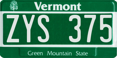 VT license plate ZYS375
