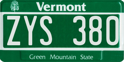 VT license plate ZYS380