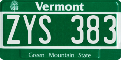 VT license plate ZYS383