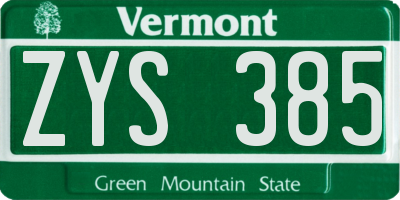 VT license plate ZYS385