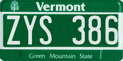 VT license plate ZYS386