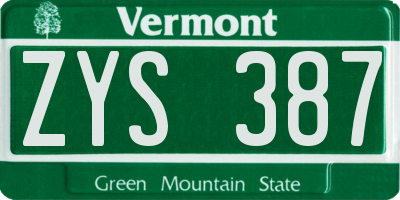 VT license plate ZYS387