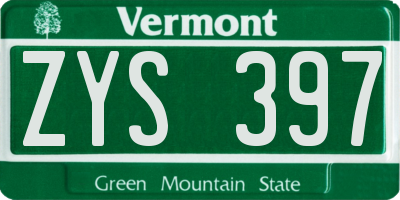 VT license plate ZYS397
