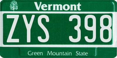 VT license plate ZYS398