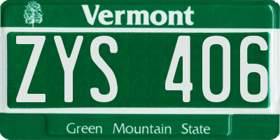 VT license plate ZYS406