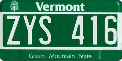 VT license plate ZYS416