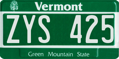 VT license plate ZYS425
